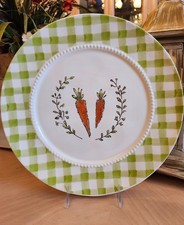 POTTER'S STUDIO EASTER SERVING PLATTER HAND PAINTED CARROTS GINGHAM BORDER 13"