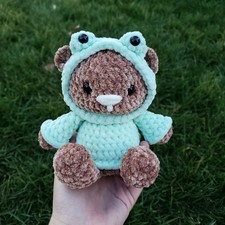 Frog Teddy Bear Plush Handmade Crochet Plushie Amigurumi Stuffed Toy