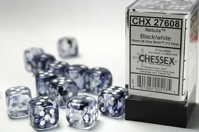 Nebula  16mm d6 Black/white Dice Block  (12 dice) | deutsch | Chessex