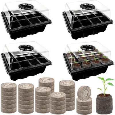 4 Pack Seed Starter Tray with 50 PCS Peat Pellets, 48 Cells Black Seeding Sta...