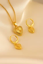 24K Dubai Gold Plated Heart Necklace & Earrings Set | Gift Box Included