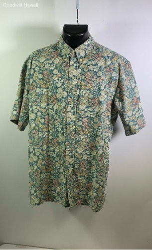 REYN SPOONER Short Sleeve Button Hawaiian Aloha Tropical Shirt Men - Size LARGE