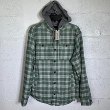  Buffalo David Bitton Men's Jakeim Plaid Hoodie Shacket forest green Small $99