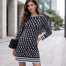 Michael Kors Geometric Shift Dress Sz 2 Mod Corpcore Preppy Blue Office Minimal