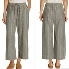 Eileen Fisher Organic Cotton Hemp Wide Leg Pull-On Gray Pinstripe Pants medium