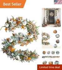 Thanksgiving Fall Wreath, Eucalyptus Berries Pumpkins Lamb Ears Leaves Autumn...