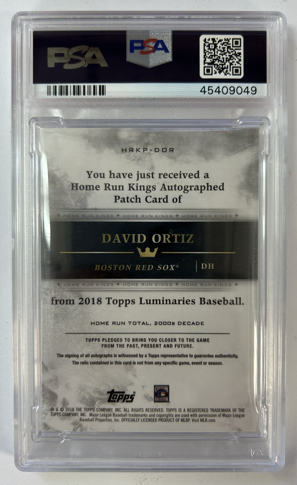 MA6 2018 Luminaires David Ortiz Auto Relics Homerun Kings Patch 307 PSA 10 - /5 view 2