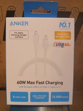 Anker 6' 60W Braided USB-C to USB-C Max Fast Charging Cable - White
