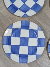 Habitat Monaco Set of 4 Side Lunch Salad Plates Blue Check Sponge Ware 80/90's