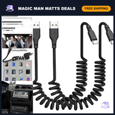 Coiled USB A to USB C CarPlay Cable 2-Pack, 3ft Fast Charging Cord for Vehicles