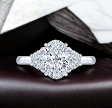 Women Engagement Ring Semi Mount Setting Diamond 0.80 Carat Oval 14k White Gold