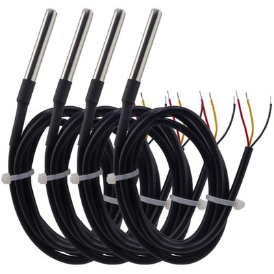 4Pcs DS18B20 Temperature Sensor 1 M Waterproof Digital DS18B20 Sensors DS18B2...