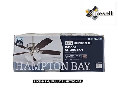 Hampton Bay 52 in. Brushed Nickel LED Ceiling Fan w/ Downrod & Reversible Blades