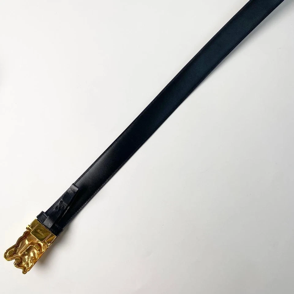 Cinturón de cuero Cartier motivo elefante negro dorado para mujer 36,6 pulgadas con caja Foto 4 de 4