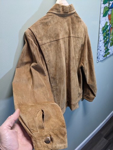 Vintage 80s Banana Republic Safari Suede Leather Bomber Jacket Large Beige Rare - Picture 20 of 24