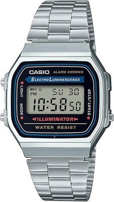 Casio A168WA-1A2WJR Collection Digital Mens Silver EL Backlight Quartz Watch