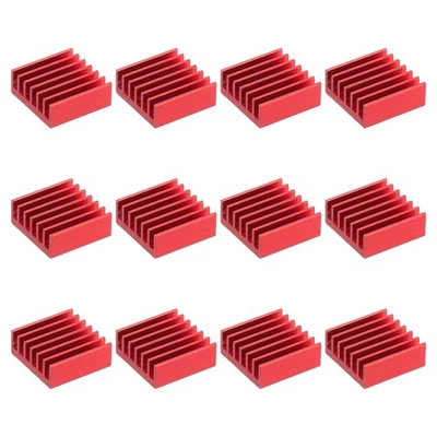 12 Stk Kühlkörper 14x14x6mm Alu mit therm. blauem Aufkleber rot - Bild 1 von 4