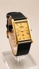 Vintage Seiko Quartz Tank Watch Gold Tone Roman Numeral Dial Black Leather Strap
