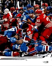 Emmitt Finnie Signed Detroit Red Wings Fight 8x10 Photo JSA COA