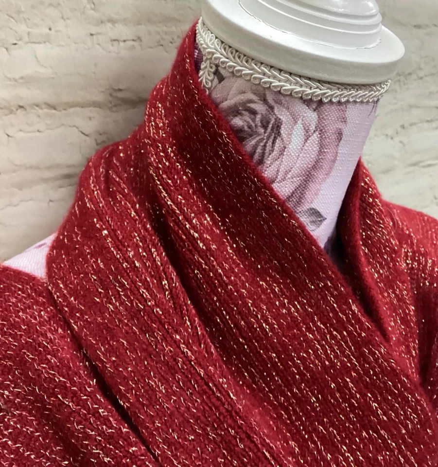 Women Cejon Redw/Gold Scarf 72% Acrylic 28% Metallic w/Fringe - Image 4 of 4