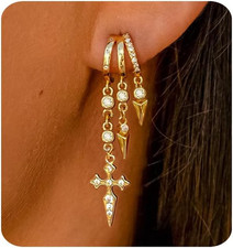 Gold Earrings for Women Trendy 14K Gold Plated Dangle Earrings Small Hoop Huggie