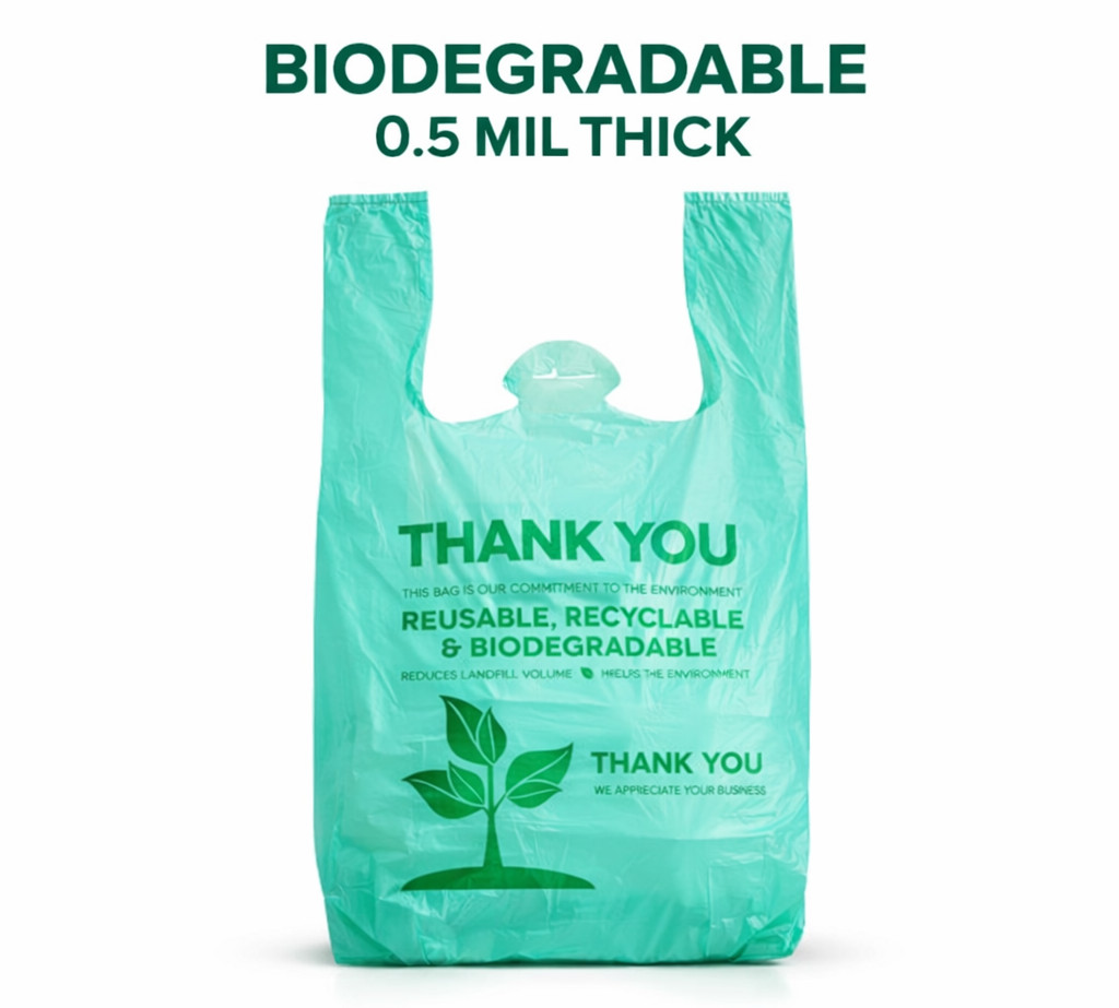 Biodegradable Plastic T-Shirt Shopping Bags 22x6.5x12 0.5 Mil Grocery Bulk