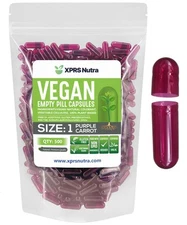 Size 1 Purple Carrot Empty Vegan Capsules Vegetarian Veggie Kosher Veg Caps Pill