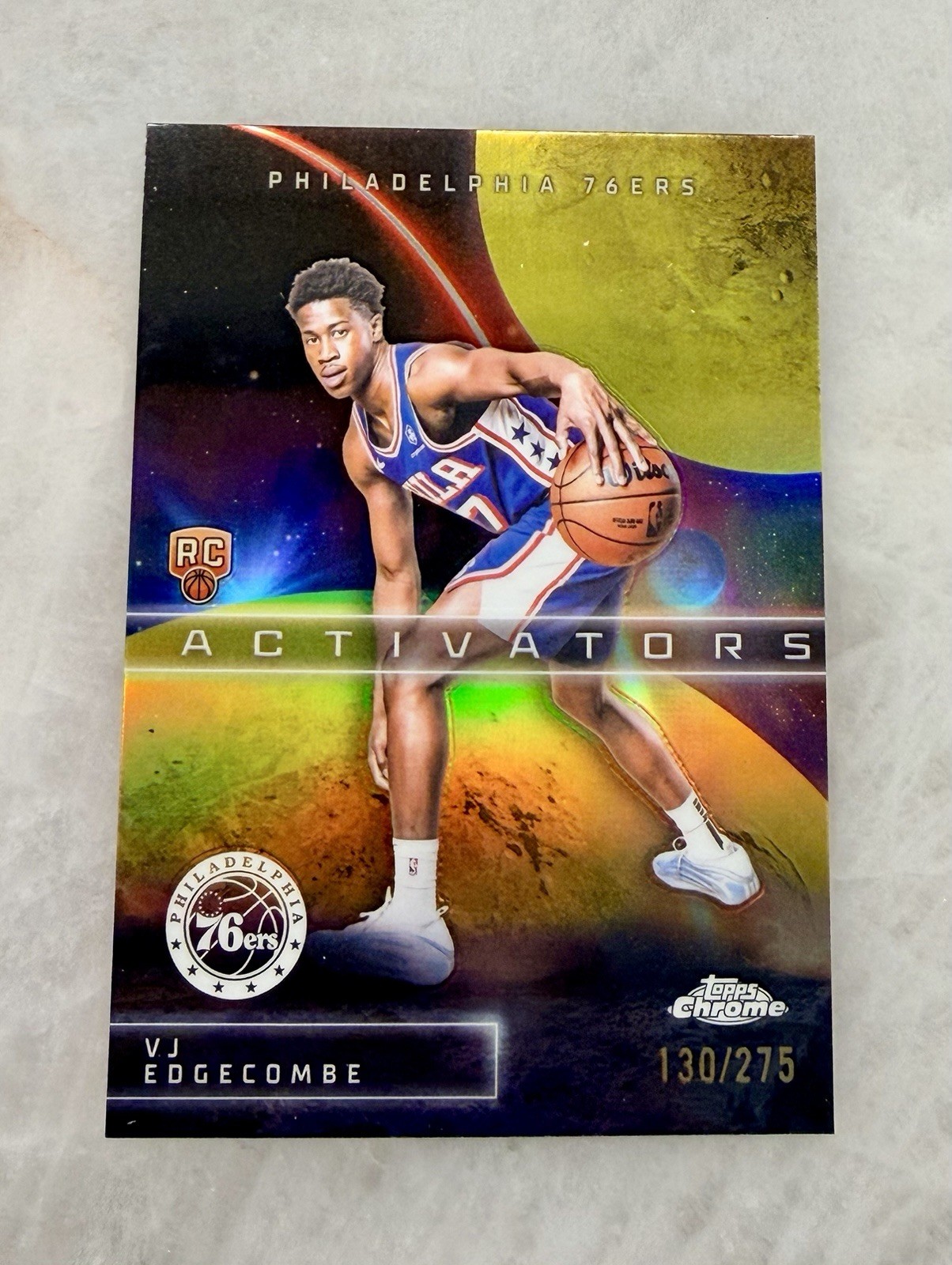 2025-26 Topps Chrome VJ Edgecombe Activators RC Yellow Refractor #130/275 76ers