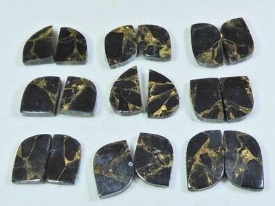105Cts. Natural Black Copper Tourquise Fancy Cabochon Matched Pair 9Pair Lot