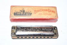 RARE JOHANN SCHUNK BOHEMIAN BAND HARMONICA MOUSE EARS w BOX MADE GERMANY KEY  G
