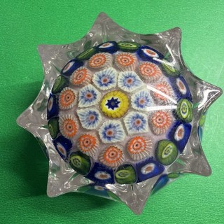 Vintage Murano Millefiori Art Glass Star Paperweight Hand Blown Italian 8 Points