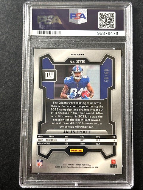 2023 Panini Orange Wave Prizm Jalin Hyatt #378 PSA 10 RC /60 NY Giants Tenn Vols view 5
