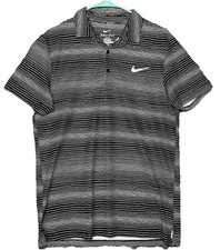 Nike Men  s Grey/Black Stripe Dri-Fit Polo - MEDIUM