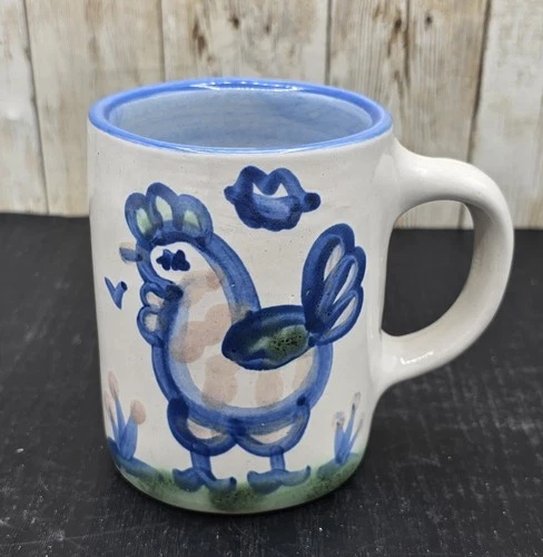 VTG M A HADLEY ART POTTERY ROOSTER CHICKEN HEN CUP COFFEE  MUG  THE END SIGNED