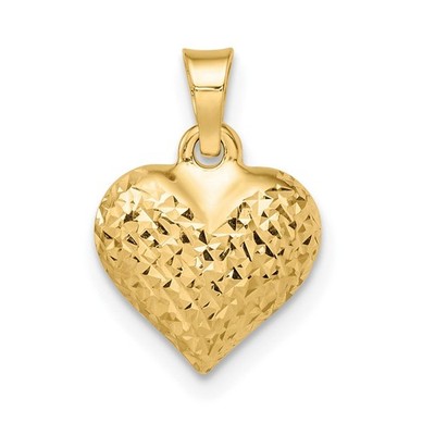 14K Gelbgold poliert Diamantschliff Medium gepufft Herz Anhänger