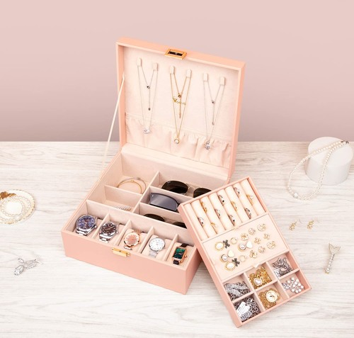 Scatola Portagioie Organizer per Donna Adolescente Ragazze, 2 Strati 5 Slot Orologio Custodia... - Foto 5 di 7