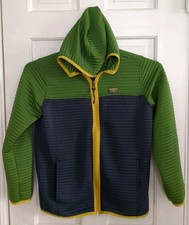 LL Bean Jacket Kids Airlight Full Zip Hooded Colorblock L 14-16 Green Blue Yellw