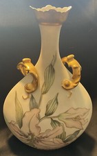 Vintage Antique J.P.L France Jean Pouyat Limoges Hand Painted Signed Vase Gilted