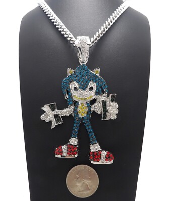 NEW ICE BLING SUPER SONIC PENDANT & 30'' 6mm CUBAN CHAIN*