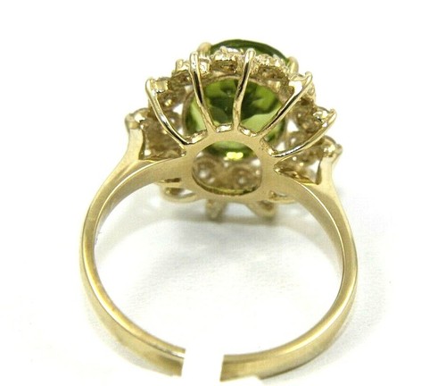 Oval Green Peridot & Diamond Halo Solitaire Ring 14k Yellow Gold 4.13Ct - Picture 3 of 7