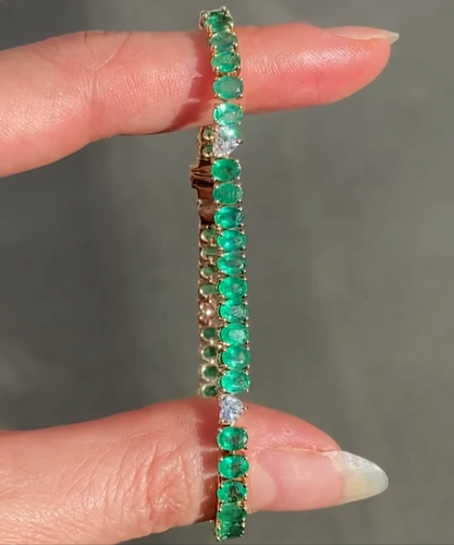 Emerald Tennis Bracelet 10k Yellow Gold Women Jewelry Anniversary Wedding Gift - Picture 8 of 9