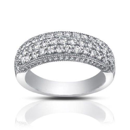 1.00 ct Pave Set Round Cut Diamond Wedding Band Ring 14 kt White Gold - Picture 1 of 3