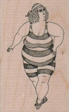 Striped Swimsuit Lady 2 x 3" Rubber Stamp, People Stamp, Lady Stamp