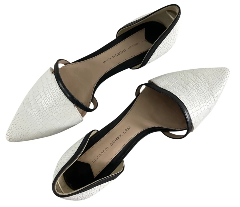 10 Zapatos Crosby Derek Lam Diseñador Blanco y Negro Cuero de Cocodrilo Mujer Talla 8M Foto 3 de 4