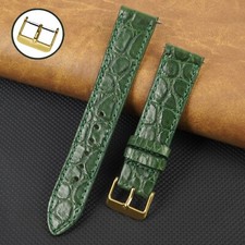18mm Green Flat Leather Watch Band Genuine Crocodile Watch Strap Gold Buckle
