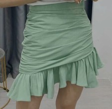 ❤️50€ ZARA Limited VOLANT Rock GRÜN mint asymmetrisch DRAPIERT gerafft XS NEU ❤️