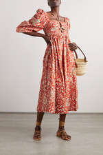 NWT Ulla Johnson Alessa Floral Poplin Midi Dress, Orange Blossom Size 2 $590