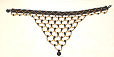 Vintage Victorian Goth Hand Beaded Black and Gold Bib Collar Necklace
