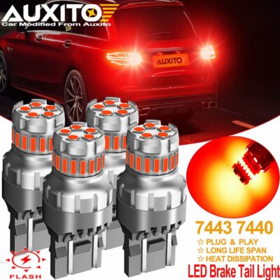 AUXITO 7443 7440 7444 Red LED Bright Strobe Flash Brake Tail Light Parking Bulbs
