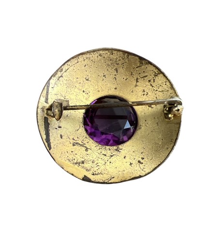 Vintage Art Nouveau Faceted Purple Amethyst Glass Brooch Pin C Clasp #G-7 - Picture 4 of 5